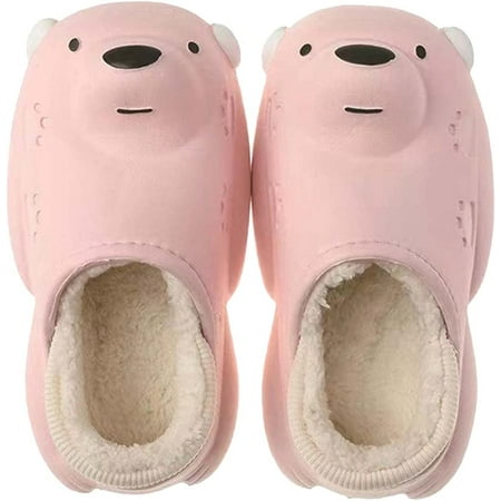 

PIKADINGNIS Women Men Fluffy Fur Lining Soft Cozy House Slippers Trendy Cute Bear Anti-skip Shoes Indoor Outdoor