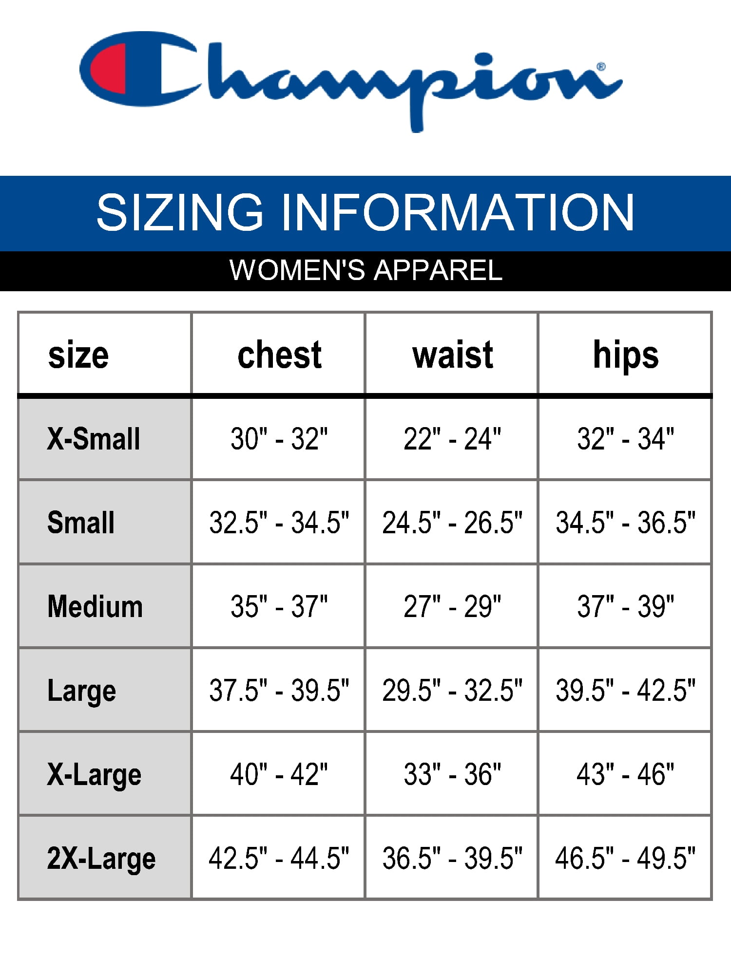 Champion jersey cheap size chart