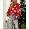 thumbnail image 3 of Christmas Sweaters for Women Juniors Cute Santa Claus Patch Trendy Pullover Sweters Lantern Sleeve Cropped Sweater Shermie, 3 of 5