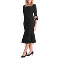 thumbnail image 4 of INSPIRE CHIC Vestido de cola de pez elegante para mujer con cuello cuadrado, cinturón y mangas 3/4, vestido de sirena L negro, 4 of 5