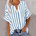 thumbnail image 2 of BLVB Button down Shirts for Women Short Sleeve Summer Tops V Neck Striped Blouses Business Dressy Casual Outfits, 2 of 7