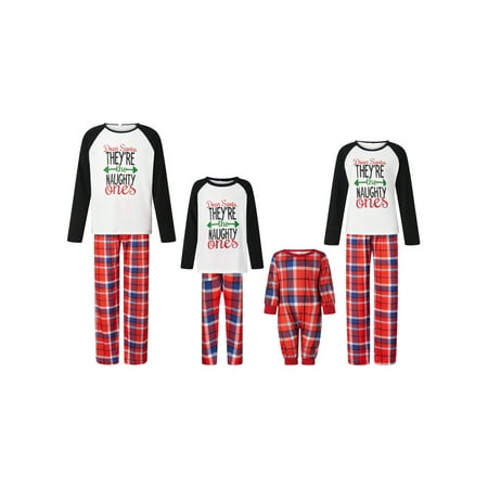 

Christmas Family Pajamas Matching Set Letter Print Raglan Long Sleeve Tops and Plaid Pants Loungewear Soft Sleepwear