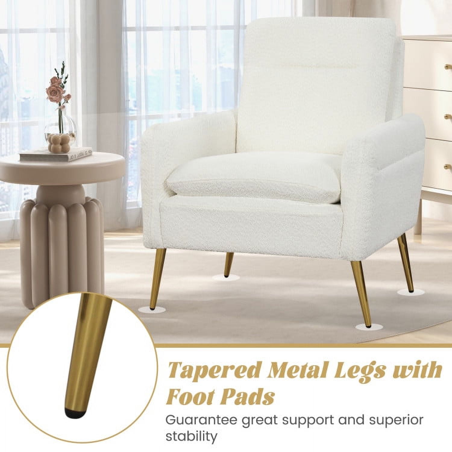 Finihen Upholstered Accent Armchair, Sherpa Accent Chair, Upholstered Sherpa Modern Accent Armchair, for Living Room, Bedroom, Reception Room, White