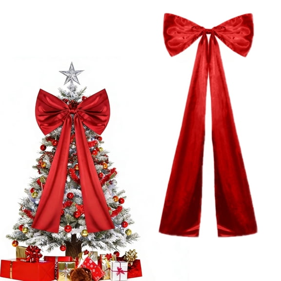 MODANU Christmas Tree Topper Bow, 47in Red Christmas Tree Bows, Satin Christmas Wreath Bows for Home Party Wedding Car Holiday Decor Supplies