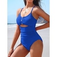 thumbnail image 5 of Charmo Women Scoop Neck One Piece Swimsuit Cutout Monokini Bathing Suits Tummy Control Button Swimwear, 5 of 8