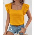 thumbnail image 4 of Defitshape Women's Butterfly Sleeve Blouse Bunched T Shirt Ruffle Square Neck Casual Date Chic Cute Elasthane Tshirt Yellow X-Large, 4 of 5