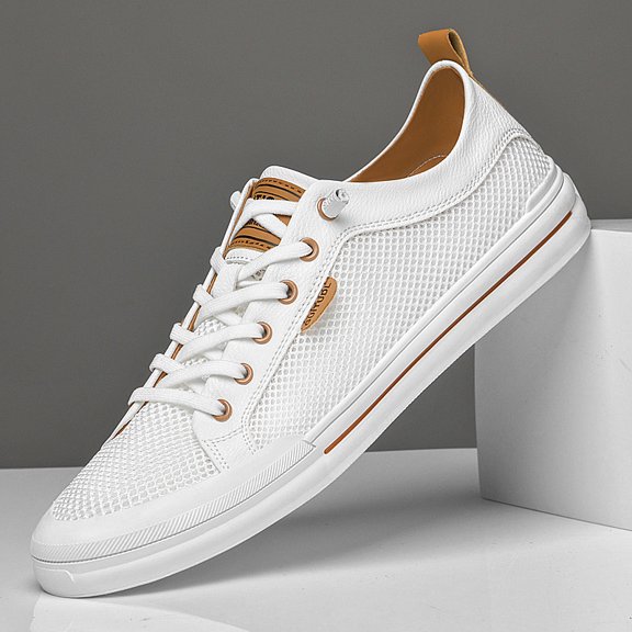Men's Breathable Mesh White Casual Sneakers, Lightweight Slip-On Board Shoes for Summer