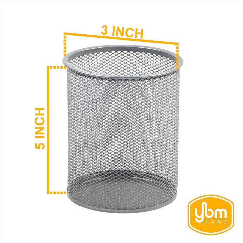 Office Round Desk Steel Mesh Pencil Cup Pen Holder Silver, 2210-6 Pack of 6