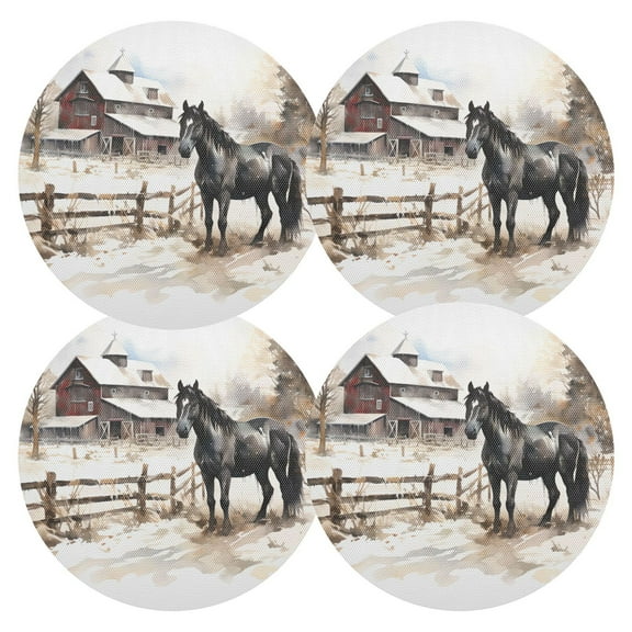 Ryvnso Horse Farmhouse Round Plate Mats Dining Table Placemat Set of 4 for Holiday Decoration
