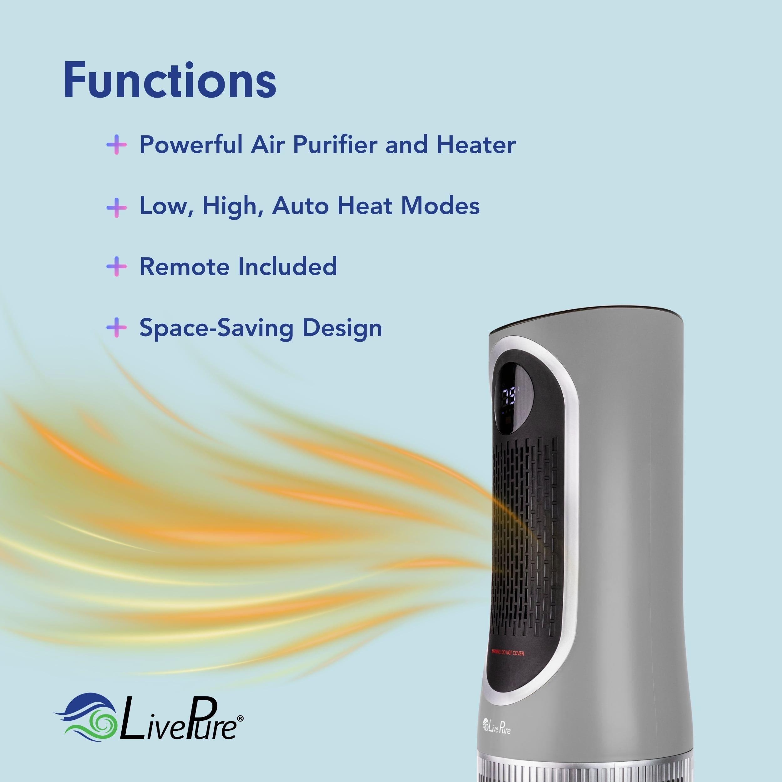 LivePure LP500APHTR 2 in 1 Clean Heat Air Purifier & Heater, Gray