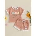 thumbnail image 3 of Loicainy Toddler Baby Girl Summer Waffled Clothes Set 9 12 18 24 Months 2T 3T 4T 3D Flower Short Sleeve Round Neck Tops Elastic Waist Shorts Outfit, 3 of 9