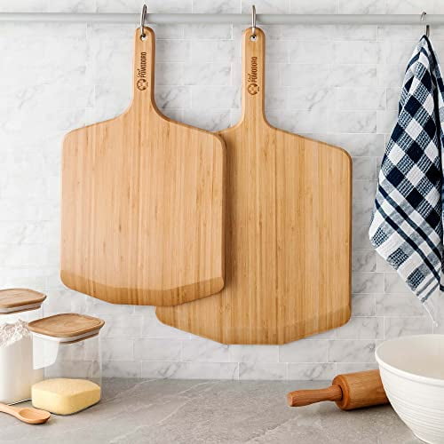 Set 2 Pale Per Pizza In Bambù 30,5 Cm - Spatola Con Manico 45,7 Cm - Legno Alimentare Per Pizza E Pane - 2