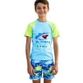 thumbnail image 5 of Baby Swimsuit Boy Kids Teen Hawaiian Style Shark Print 2 Piece Swimsuit Short Sleeve Quick Dry Breathable Top and Shorts Upf 50+ Toddler Bathing Suit Blue 9 Years-10 Years, 5 of 7