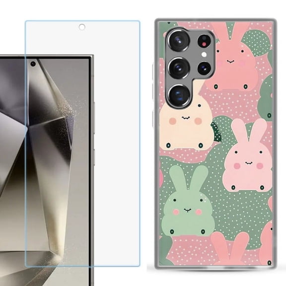 OneToughShield ® Compatible with Samsung Galaxy S24 Ultra, Shockproof Phone Case, with Tempered Glass Screen Protector - Bunny Mix