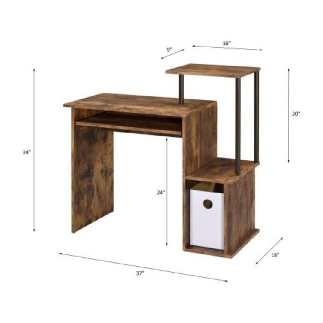 Computer Desk, Rectangular Home Office Desk with Keyboard Tray, Storage Compartment & Shelf, Modern Writing Workstation, Oak & Black