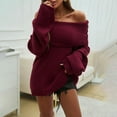 thumbnail image 6 of Duoif Fall Sweaters Women's Off-Shoulder Sweater - Autumn Winter Solid Color Sweaters for Women Wine L, 6 of 7