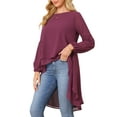 thumbnail image 4 of Women's High Low Tops Lantern Long Sleeve Round Neck Dressy Casual Chiffon Asymmetrical Tops Blouse S Red Purple, 4 of 6
