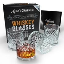 Aged & Charred Premium Crystalline Whiskey Glasses Set of 4 - Sophisticated Design for Scotch, Bourbon & Whisky Enthusiasts - Elegant Gift Box