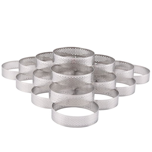 Anillos Circulares para Tartas de 20 Piezas con Agujeros, Tarta de Frutas, Quiches, Mousse, Cocina, Molde para Hornear, Anillo Perforado para Mousse, 8Cm