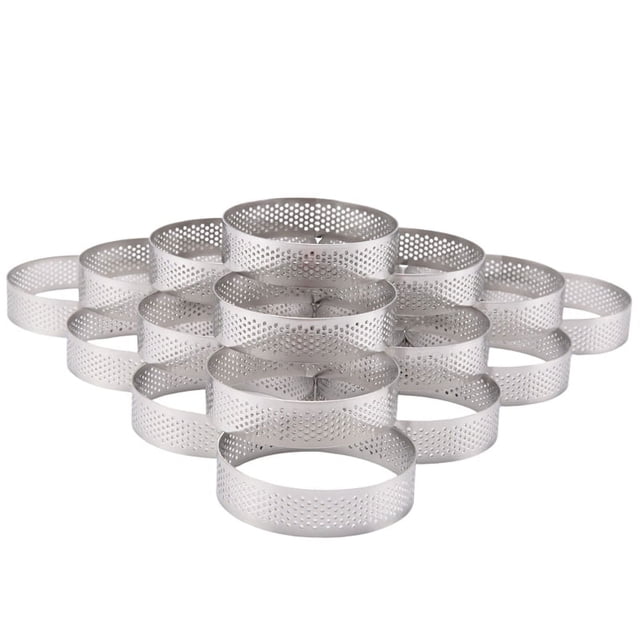 20Pcs Circular Tart Rings with Holes Fruit Pie Quiches Cake Mousse Kitchen Baking Mould Perforated Cake Mousse Ring 8cm