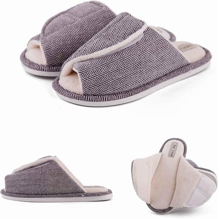 Diabetic Shoes Swollen Feet Shoes Adjustable Open Slippers Edema Shoes Open Toe Non-Slip Fur Lined Gray