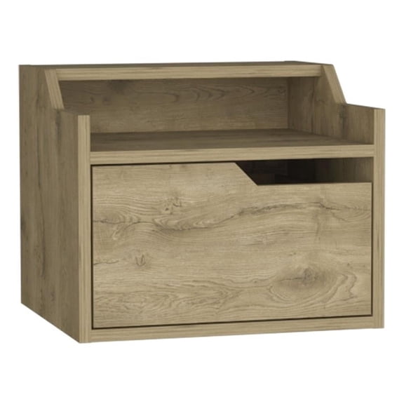 Busan Modern Floating Nightstand, Single-Drawer Design with Sleek Two-Tiered Top Shelf Surfaces Macadamia