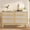 Wood Color, variant on Kojooin Modern Rattan Dressing Table with Six Drawers and Integrated Power Outlets and USB Ports, Suitable for Bedroom Or Wardrobe
