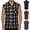 A Black, variant on Afuyipoi Men's Plaid Shirts, Stylish Button-Front Sleeveless Tank Top with Pocket Red Size L