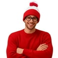 thumbnail image 4 of Red White Beanie Waldo Hat Christmas Pom Pom Striped Knit Hat with Glasses, 4 of 7