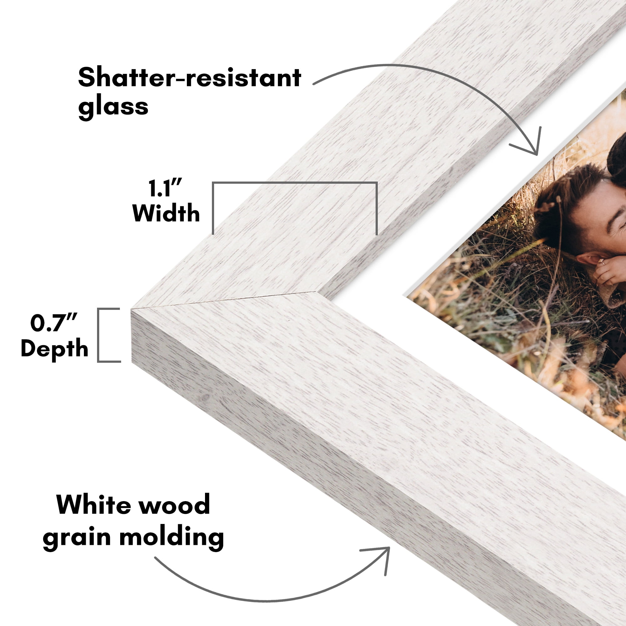 Americanflat 5x7 Picture Frame with Shatter-Resistant Glass with 4x6 Mat Display Photo Hudson Wide - White