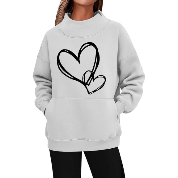 hotojiny Valentine's Sweatshirt for Women Mock Neck Cute Heart Shirts Casual Long Sleeve Valentine Pullover Clothes Tops with Pocket