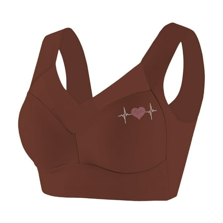 HYSYSB Sports Bras for Women balconette Bras for Women bras No Underwire Full Support compression Bra without Ring Vest Underwear Thin Side Breasts Gathered Bra plus Size Sports Bra Coffee 3XL