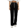 thumbnail image 2 of HOWPAY Baggy Sweatpants Girls Elastic Waist Open Bottom Wide Leg Lounge Sweat Pants with Pockets Solid Color Loose Jogger Track Pants Black, 2 of 9