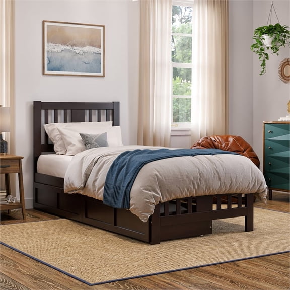 AFI Tahoe Solid Wood Twin XL Platform Bed with Footboard & 2 Drawers in Espresso