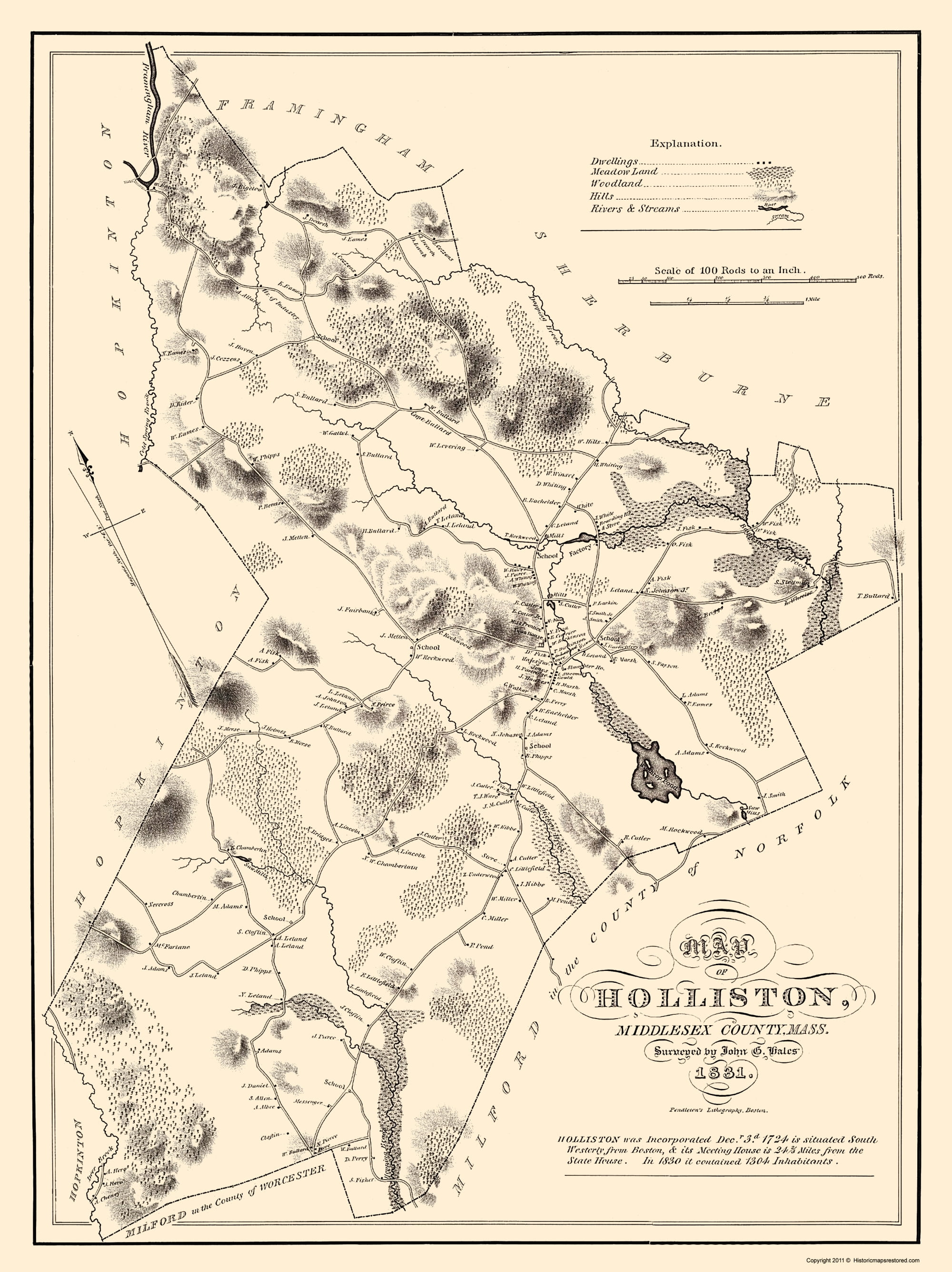 Pendleton 1831-23 x 30.70 Holliston Massachusetts 