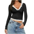 thumbnail image 2 of Njagoc3 Womens Solid Color V-Neck Top, Long Sleeve, Slim Fit, Trendy Summer & Fall Top, 2 of 5