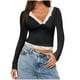 thumbnail image 3 of Sudadera con capucha para mujer,Blusa de encaje con patchwork para mujer, manga larga, cuello en V, camisa informal de poliéster, para uso diario y en casa, sopatenor, 3 of 8