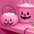 thumbnail image 3 of Halloween Pink Pumpkin Jack O' Lantern Candy Bucket Portable Pumpkin Pail Trick or Treat Buckets Candy Holder for Kids Treat Bags Halloween Candy Basket Fillers Party Favors, 3 of 5