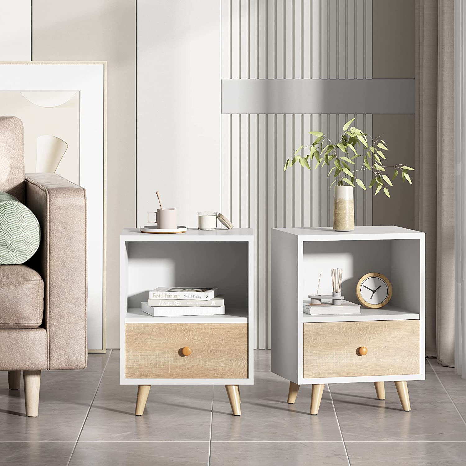 JAXPETY Set of 2 Modern Wood Nightstand, Bedside Table with Drawer