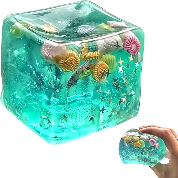 Ocean Squishy Cubes Toys, Slow Rising Sensory Squeeze Toy with Marine Seashell, Soft Anxiety Relief Desk Fidget for Kids & Adults, Christmas & Birthday Gift