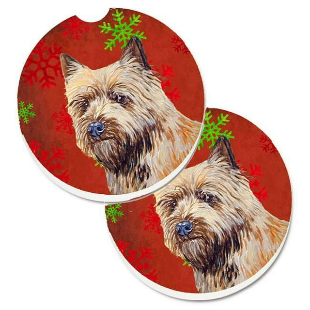 Carolines Treasures LH9320CARC Cairn Terrier Flocons de Neige Rouges et Verts Ensemble de Noël de 2 Porte-Gobelets sous-Verre de Voiture