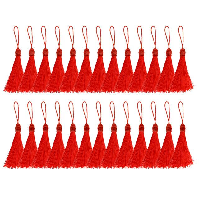 Unique Bargains 14cm/5.5 Inch Bookmark Tassels Soft Silky Floss Cord Loop Mini Handmade Tassels Red 50 Pack