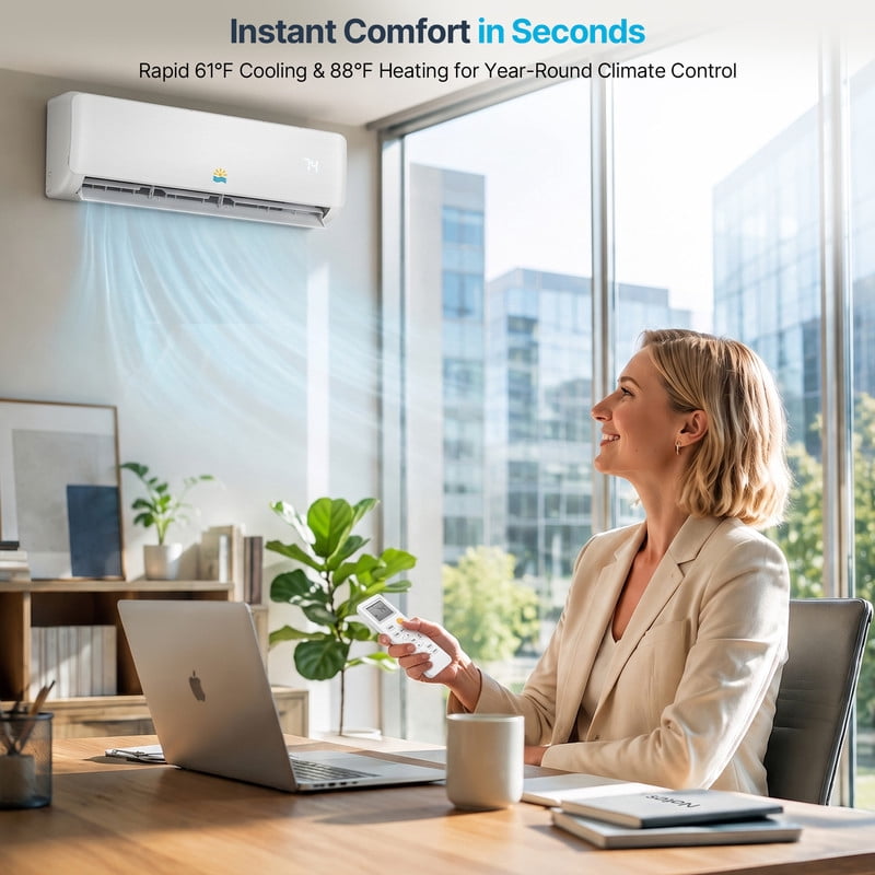 Etust 9000 BTU Mini Split AC Heating System with Heat Pump, 19 SEER2 115V Ductless Air Conditioner for Home Office, Quiet Inverter Split Unit AC and Heat