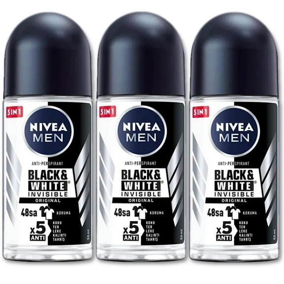 Nivea 48h Deodorant Roll-on Invisible for Black and White, Original, 1.7 Fl Oz Pack of 3