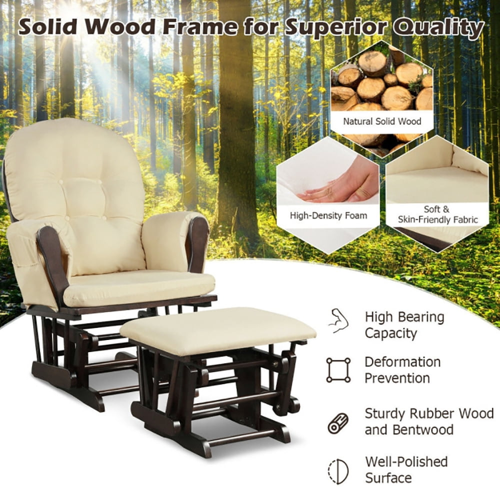 Finihen Glider and Ottoman Cushion Set, Wooden Rocking Nursery Chair with Cushioned Armrests Detachable Cushion, Upholstered Glider with Nursing Ottoman, for Napping, Nursing, Reading, Beige Finihen Glider and Ottoman Cushion Set, Wooden Rocking Nursery Chair with Cushioned Armrests Detachable Cushion, Upholstered Glider with Nursing Ottoman, for Napping, Nursing, Reading, Beige