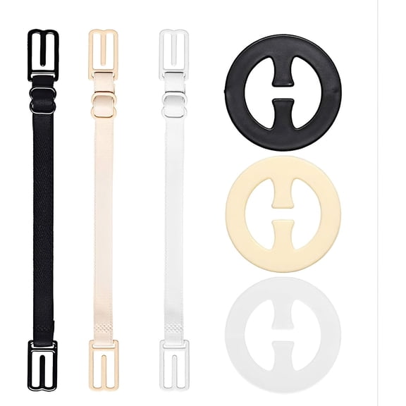 TUWAFE 6 Pcs Bra Straps Clips, Racerback Bra Clips, Elastic Adjustable Non-Slip Strap and Round Bra Straps Holder Women Black, White, Beige for Full Cup Size