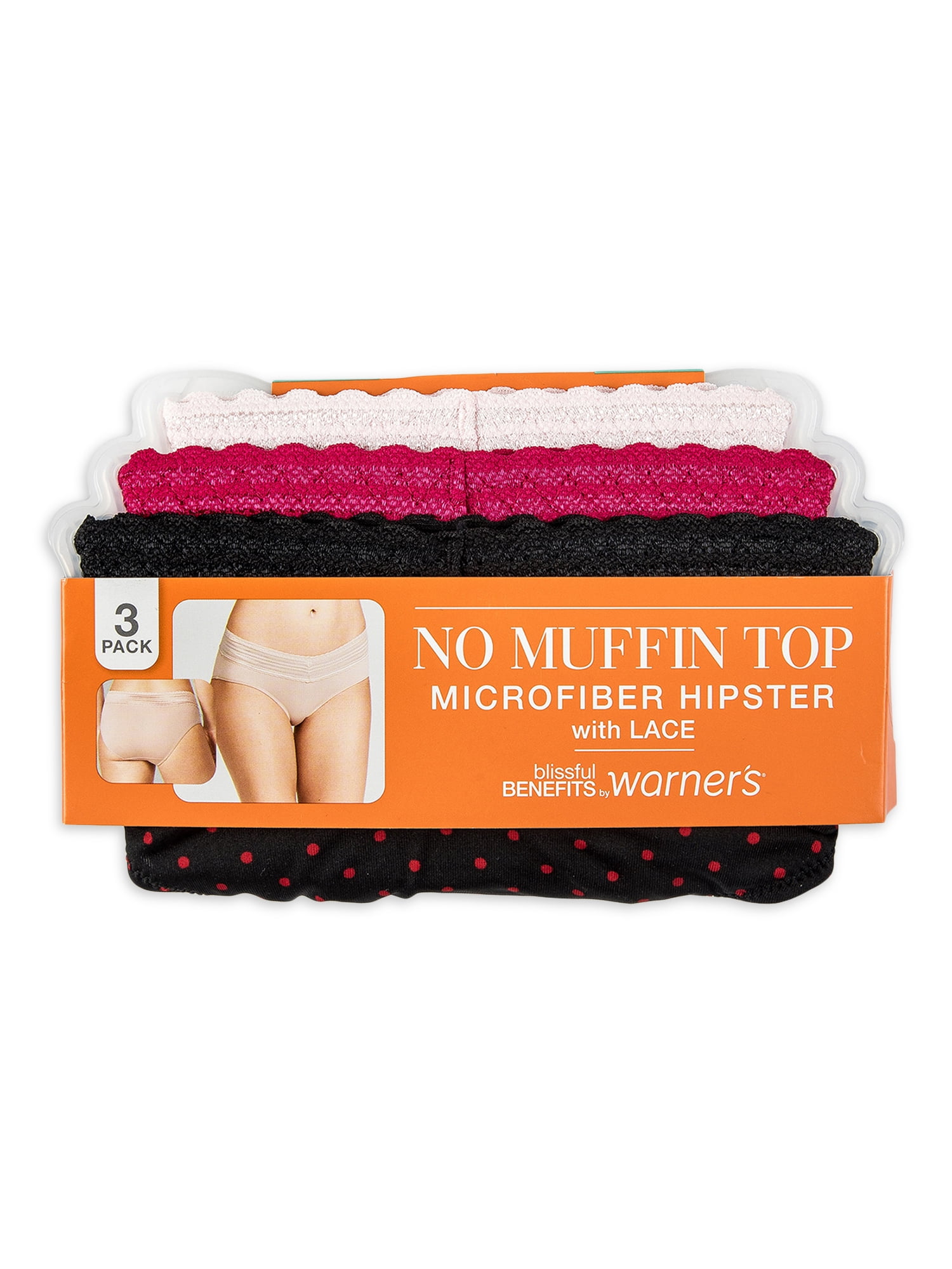 Warners Blissful Benefits Dig-Free Microfiber Lace Hipster 3-Pack RU1793W 