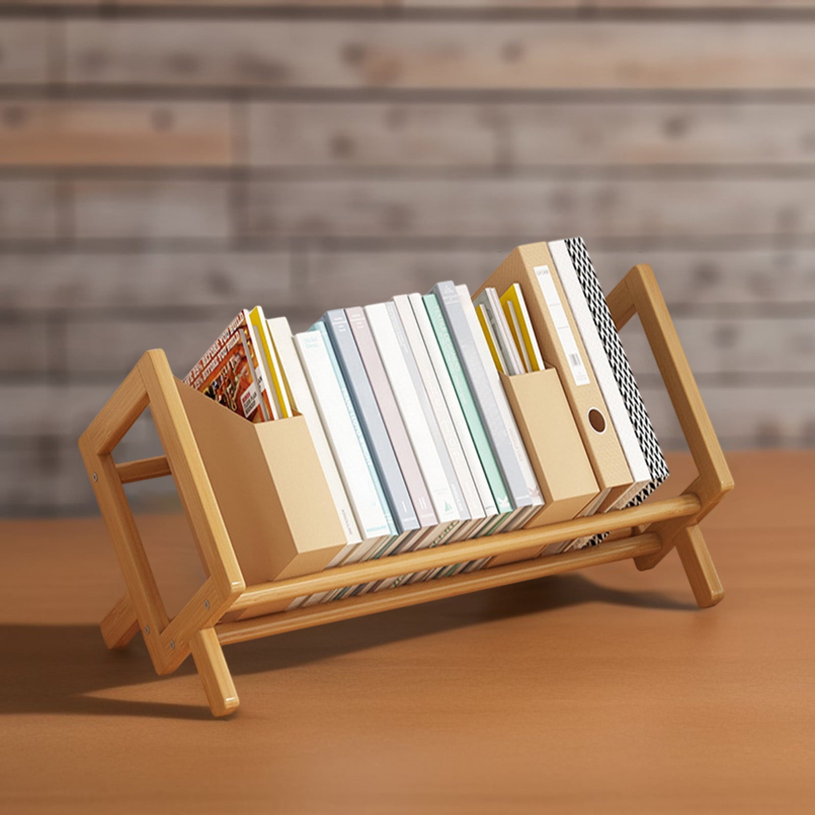 MORESEC under $5 2Pcs Desktop Book Organizer, Wooden Desktop Book Rack, Office Desk Organizer Shelf, Bookend File Folder Holder, Study Table Storage Stand, Multi Tier Bookshelf Organizer