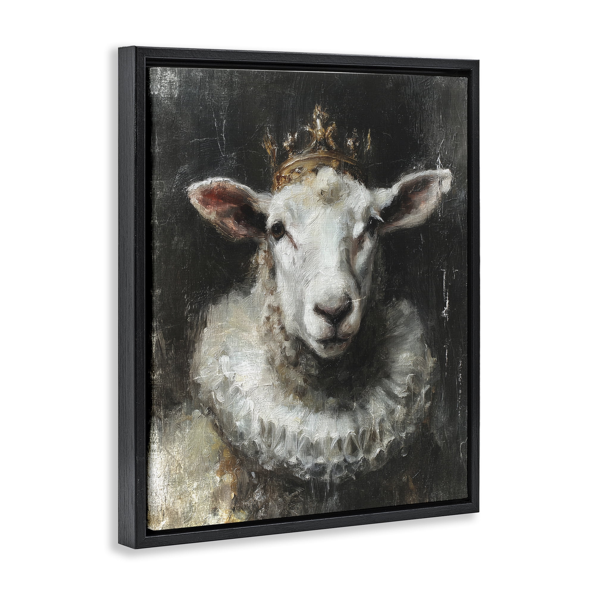Stupell Industries Crowned Sheep Portrait Black Framed Floater Canvas Wall Art, design by Svetlana Aleynikova