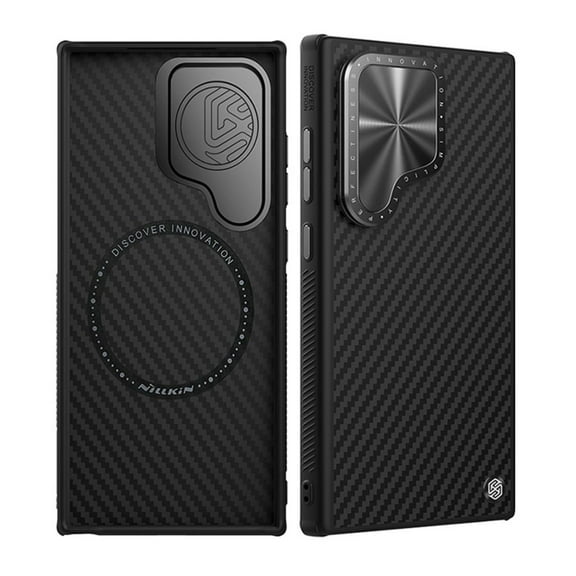 Haobuy for Samsung Galaxy S24 Ultra Carbon Fiber Case with Camera Protection Kickstand Lightweight Magnetic Case